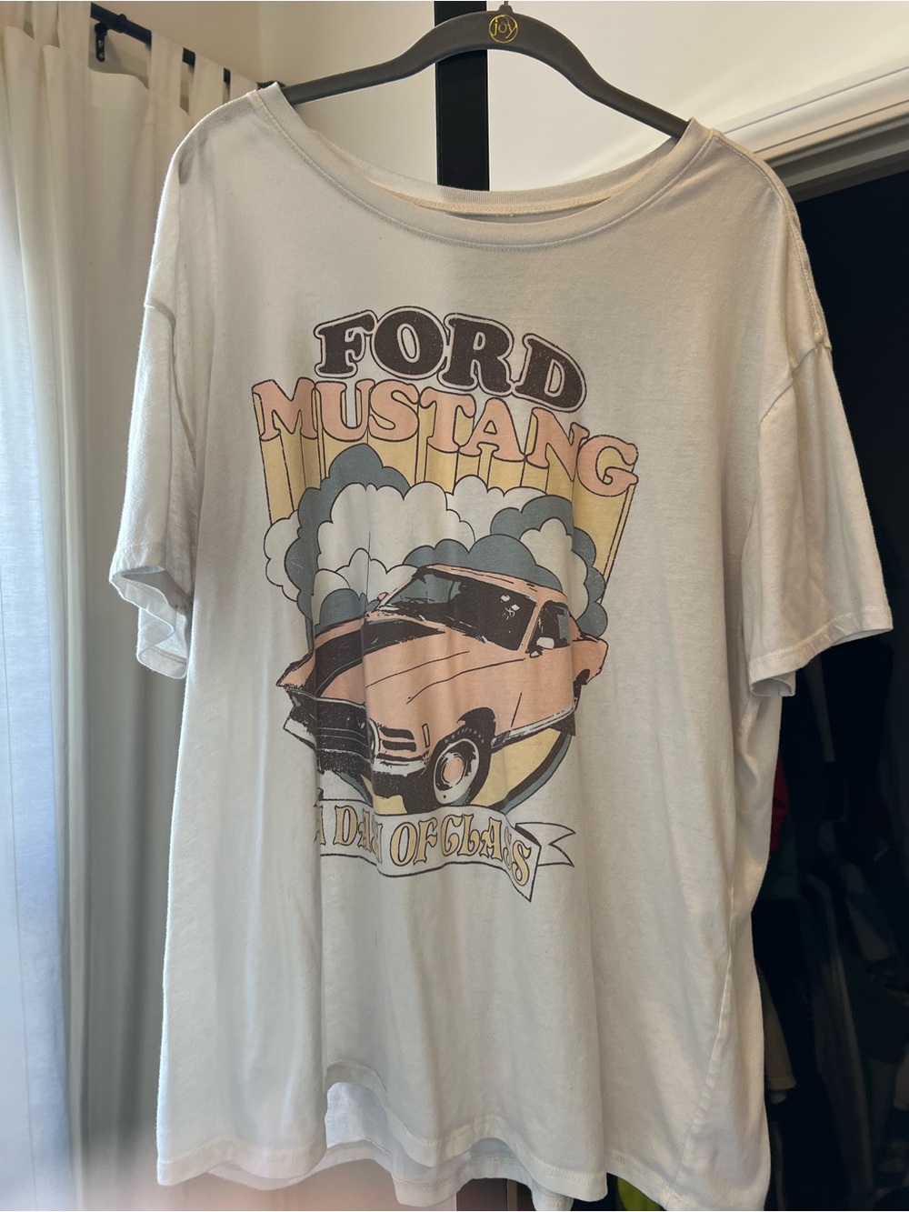Ford Mustang Graphic Tee - Cream with Pink and Blue Accents